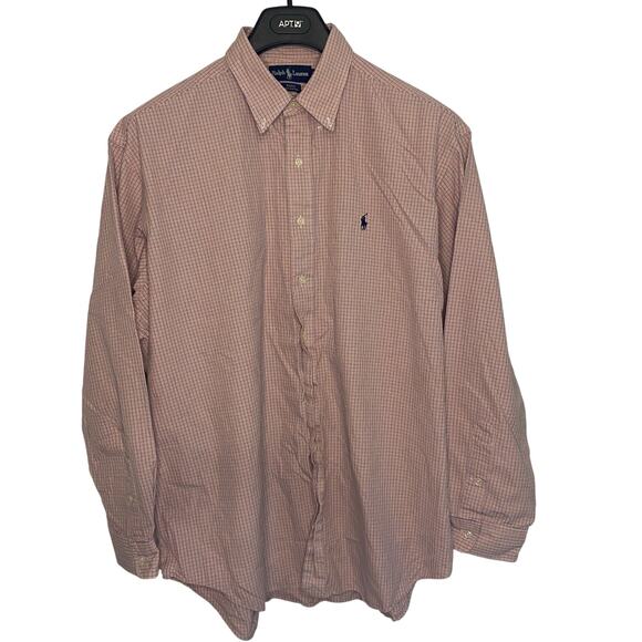 Mens Ralph Lauren Long Sleeve Button Up Dress Shirt Blake Cotton Pink Plaid XL - Picture 1 of 14